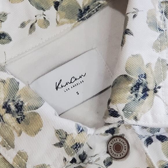 KanCan Cropped Floral Raw Hem Long Sleeve Short Denim Jean Jacket Small - Picture 4 of 8